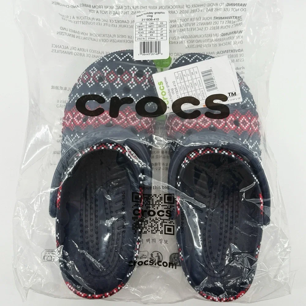 Crocs Baya Holiday Graphic Clog Mens Size 9 Navy Blue Fair Isle Comfy Gift‎ NWT